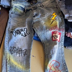 Trendy Light Blue Graphic Jeans